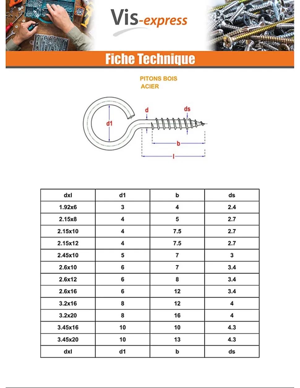 Piton Bois 4X20 Oeil 12 Acier zingué - 10 pièces