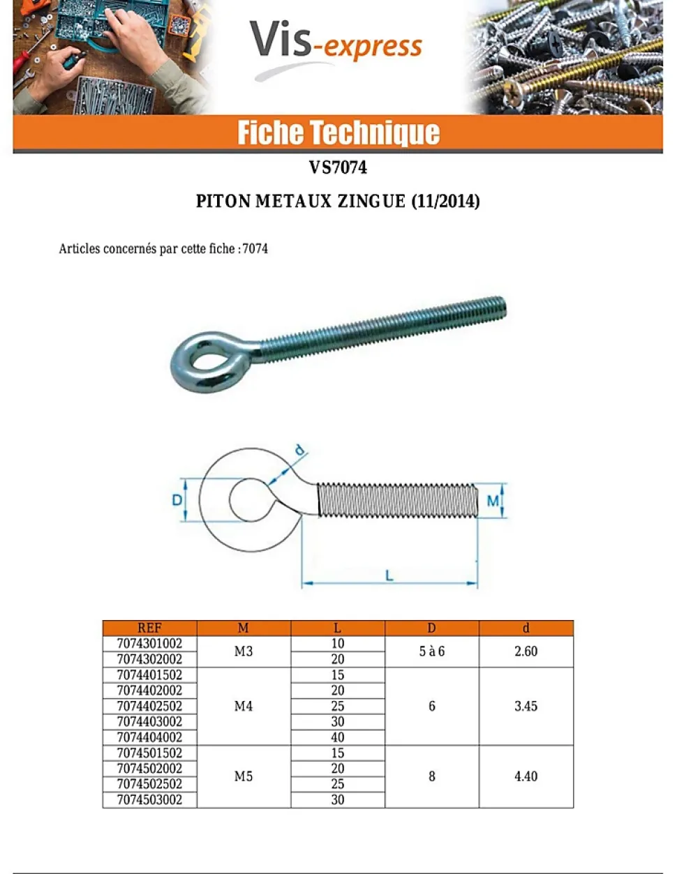 Piton Métaux M6X100 Diamètre Oeil 10 Acier zingué - 30 pièces