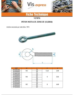 Piton Métaux M4X25 Diamètre Oeil 6 Acier zingué - 10 pièces