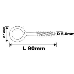 Piton à vis longs en acier zingué 90x32 mm - 5 pièces