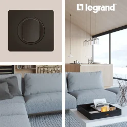 Plaque de finition 1 poste Legrand Céliane CP0121 coloris noir mat l.90 x P.9 x H.82 mm