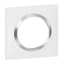 Plaque de finition 1 poste Legrand Dooxie 6 008 41 coloris blanc mat avec bague effet chrome l.87 x P.10 x H.87 mm