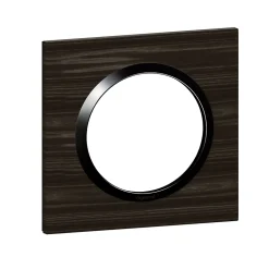 Plaque de finition 1 poste Legrand Dooxie 6 008 81 coloris bois ébène avec bague noire brillante l.87 x P.10 x H.87 mm