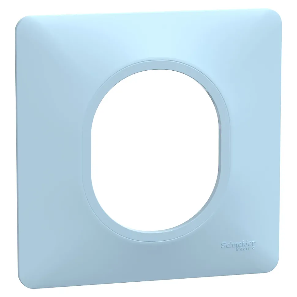 Plaque de finition 1 poste Schneider Electric Ovalis S320702C coloris bleu azurin l.87 x P.10 x H.87 mm