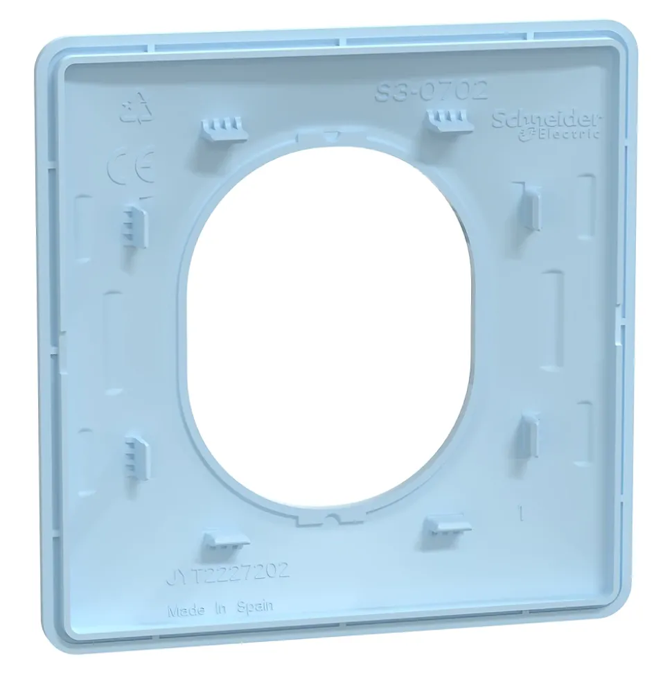 Plaque de finition 1 poste Schneider Electric Ovalis S320702C coloris bleu azurin l.87 x P.10 x H.87 mm