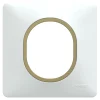 Plaque de finition 1 poste Schneider Electric Ovalis S320702D coloris blanc avec liseré laiton l.87 x P.10 x H.87 mm