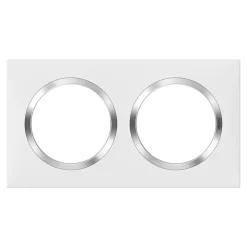 Plaque de finition 2 postes Legrand Dooxie 6 008 42 coloris blanc mat avec bague effet chrome l.158 x P.10 x H.87 mm