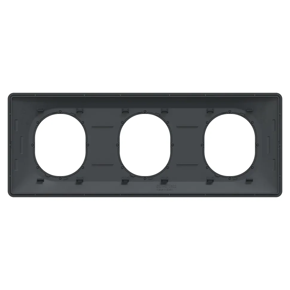 Plaque de finition 3 postes Schneider Electric Ovalis S340706E coloris anthracite avec liseré laiton l.229 x P.10 x H.87 mm