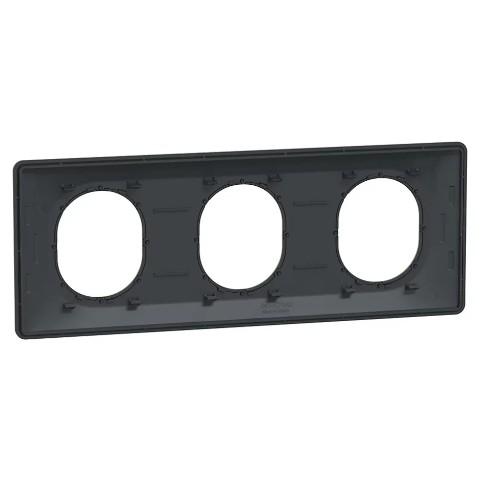 Plaque de finition 3 postes Schneider Electric Ovalis S340706E coloris anthracite avec liseré laiton l.229 x P.10 x H.87 mm
