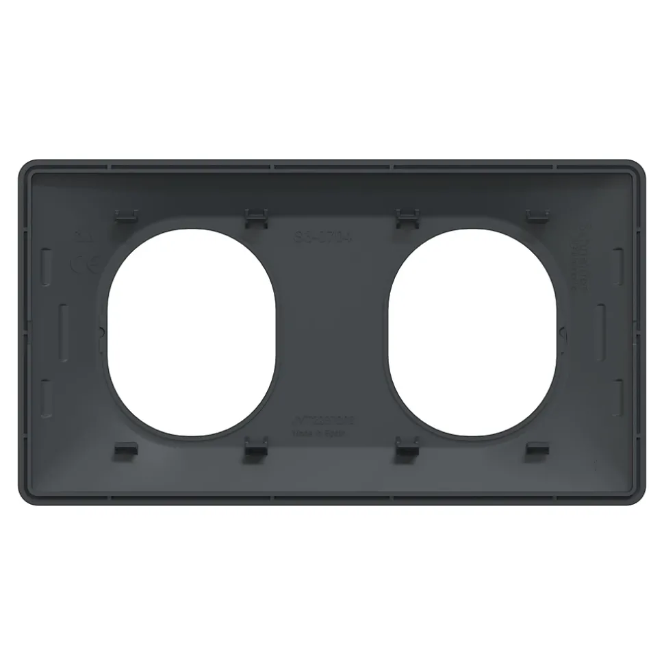 Plaque de finition 2 postes Schneider Electric Ovalis S340704E coloris anthracite avec liseré laiton l.158 x P.10 x H.87 mm
