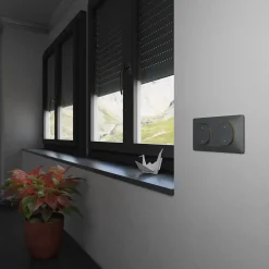 Plaque de finition 2 postes Schneider Electric Ovalis S340704E coloris anthracite avec liseré laiton l.158 x P.10 x H.87 mm