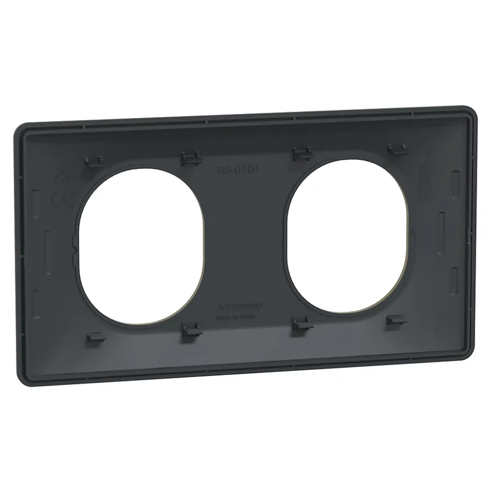 Plaque de finition 2 postes Schneider Electric Ovalis S340704E coloris anthracite avec liseré laiton l.158 x P.10 x H.87 mm
