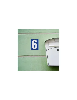 Plaque de signalisation 6, marquage blanc sur fond bleu, panneau PVC adhésif, 65x90mm - THIRARD