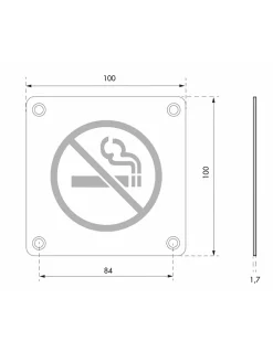 Plaque de signalisation Non Fumeur , à visser, inox brossé, marquage noir, 100x100mm - THIRARD