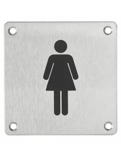 Plaque de signalisation WC Femme , à visser, inox brossé, marquage noir, 100x100mm - THIRARD