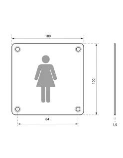 Plaque de signalisation WC Femme , à visser, inox brossé, marquage noir, 100x100mm - THIRARD