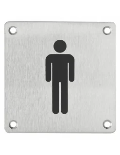 Plaque de signalisation WC Homme , à visser, inox brossé, marquage noir, 100x100mm - THIRARD