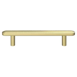 Poignée de meuble arrondi GoodHome Garlan aluminium effet laiton satin doré l.136mm x l.15mm x H. 27mm entraxe 96mm