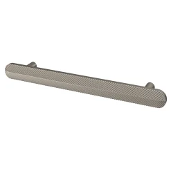 Poignée de meuble arrondi GoodHome Garlan aluminium effet nickel satin gris l.168mm x l.15mm x H. 27mm entraxe 128mm