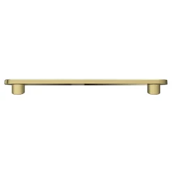 Poignée de meuble arrondi GoodHome Minzh aluminium effet laiton satin doré l.153mm x l.25mm x H. 16mm entraxe 128mm