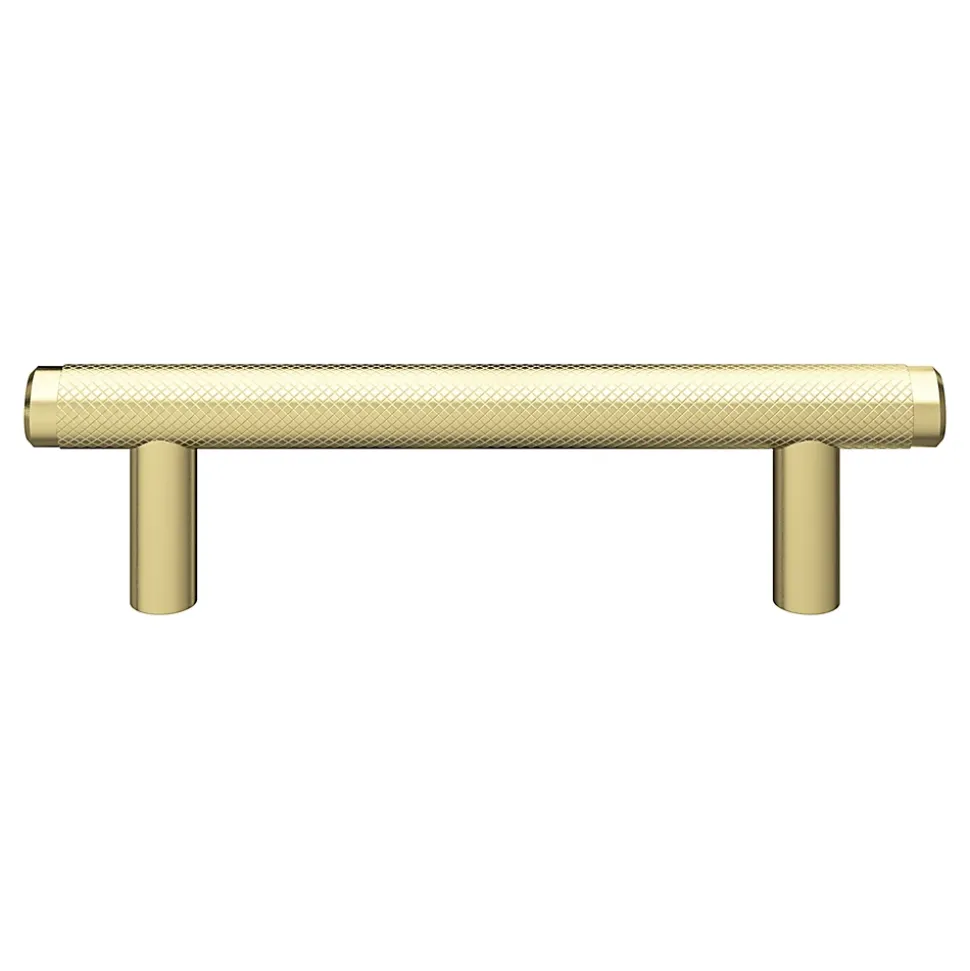 Poignée de meuble en T GoodHome Irus acier effet laiton satin doré l.136mm x l.12mm x H. 35mm entraxe 96mm