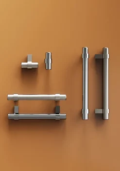 Poignée de meuble en T GoodHome Kerver acier et Zamac effet nickel satin gris l.168mm x l.18mm x H. 34mm entraxe 128mm