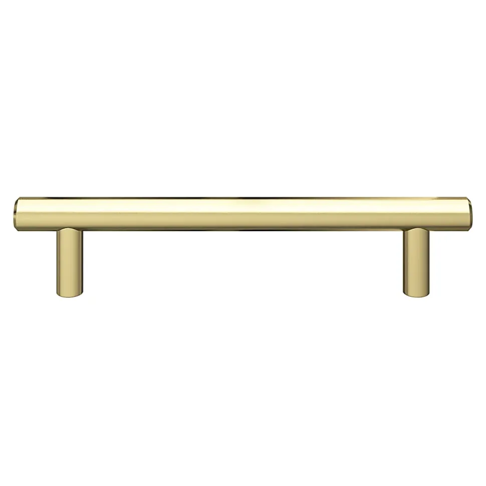 Poignée de meuble en T GoodHome Dizel acier effet laiton satin doré l.168mm x l.12mm x H. 35mm entraxe 128mm