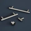 Poignée de meuble en T GoodHome Irus acier effet nickel satin gris l.168mm x l.12mm x H. 35mm entraxe 128mm