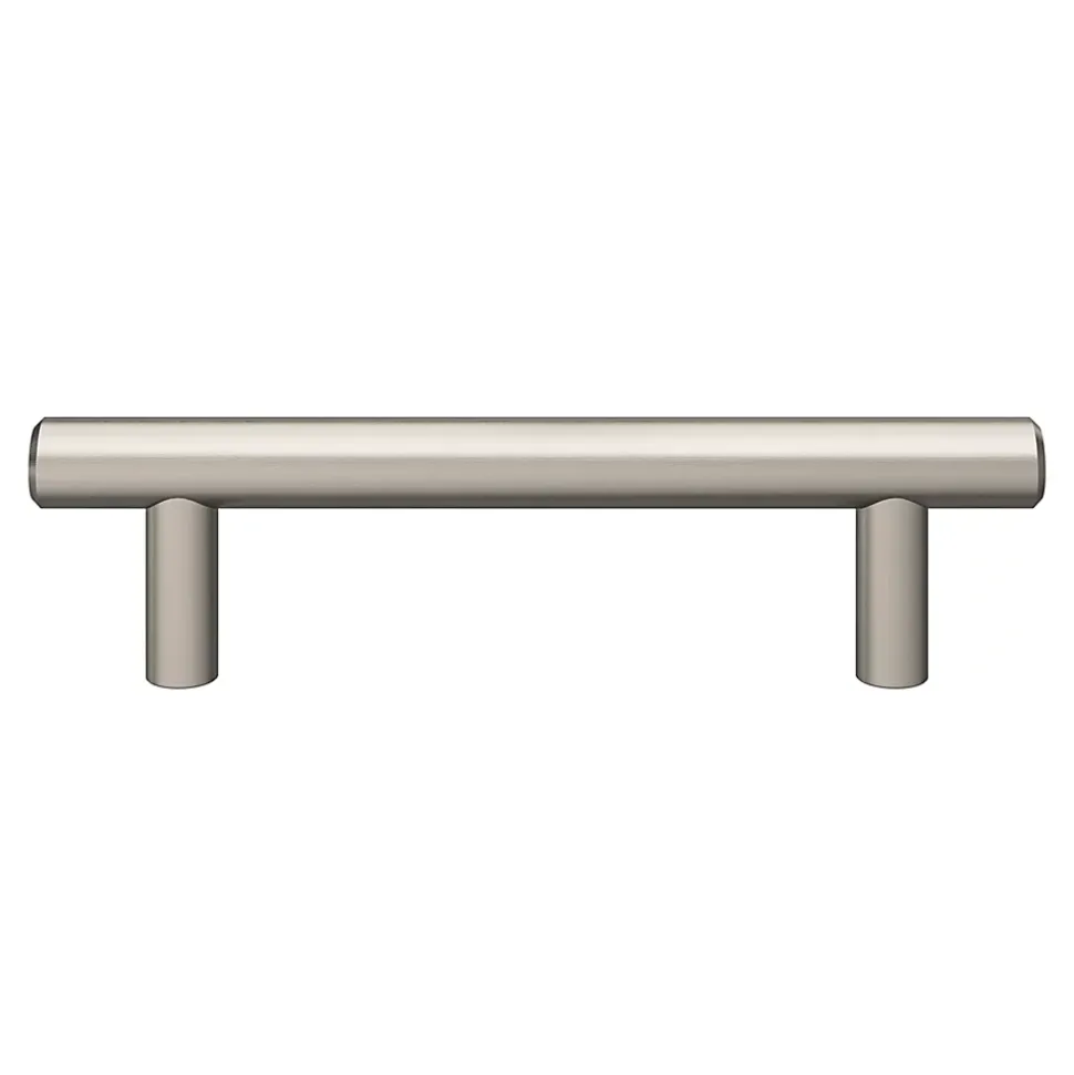 Poignée de meuble en T GoodHome Dizel acier effet nickel satin gris l.136mm x l.12mm x H. 35mm entraxe 96mm