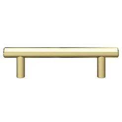 Poignée de meuble en T GoodHome Dizel acier effet laiton satin doré l.136mm x l.12mm x H. 35mm entraxe 96mm