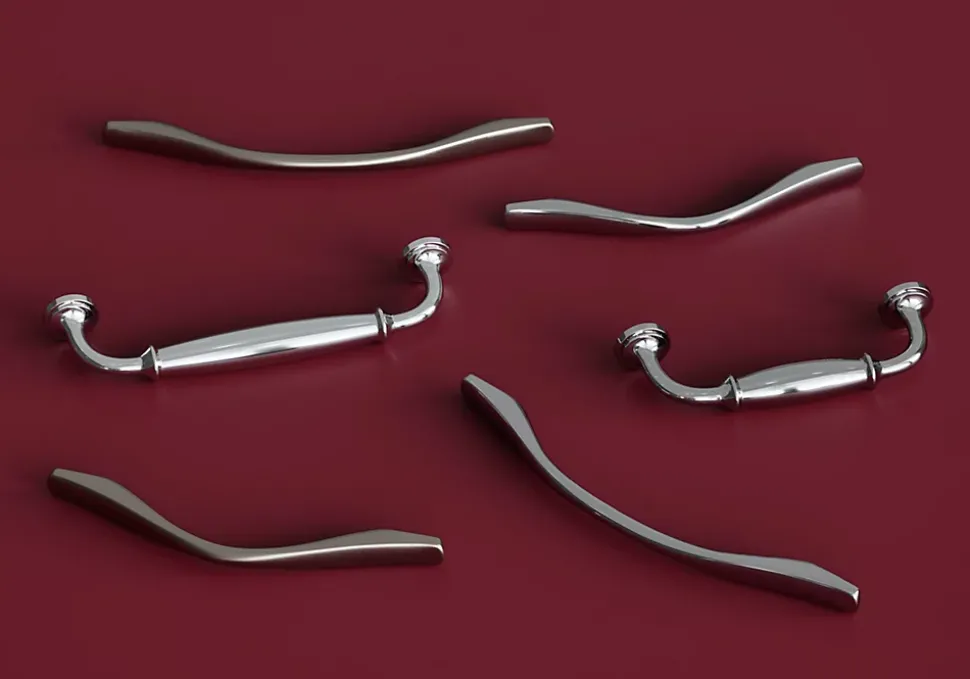 Poignée de meuble nœud GoodHome Ruis effet nickel satin gris l.169mm x l.10mm x H. 25mm entraxe 128mm