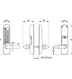 Poignée électronique serrure à code Easykey DOM serrure inox porte intérieure 50 mm sans clé