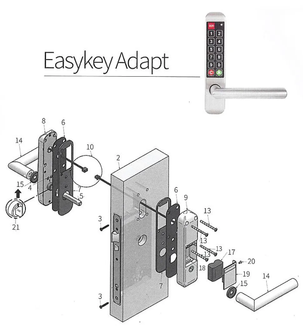 Poignée électronique serrure à code Easykey DOM serrure inox porte intérieure 50 mm sans clé