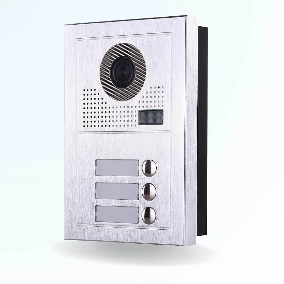 Portier interphone vidéo modern 2 fils - 3 appartements - 3 écrans noirs - avec lecteur de badge