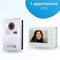 Portier interphone vidéo modern 2 fils - 2 appartements - 2 écrans noirs - avec lecteur de badge