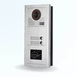 Portier interphone vidéo modern 2 fils - 2 appartements - 2 écrans blancs - avec lecteur de badge