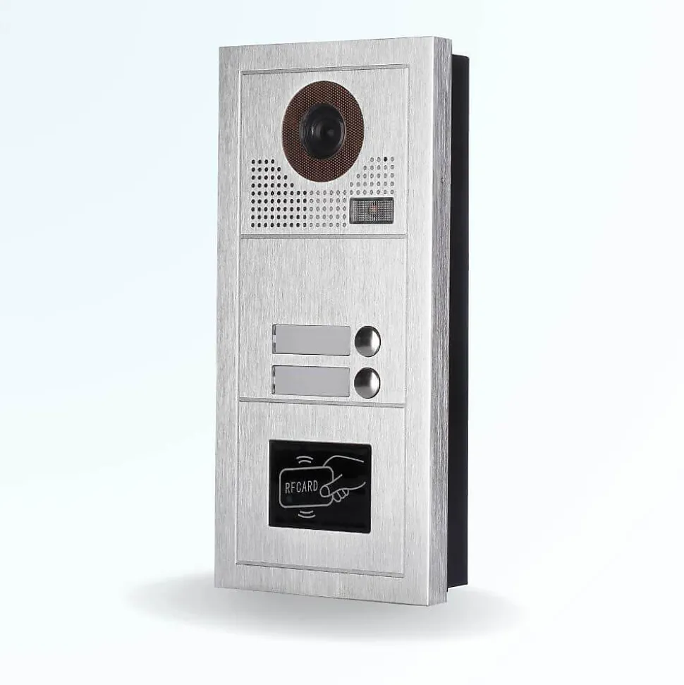 Portier interphone vidéo modern 2 fils - 2 appartements - 2 écrans blancs - avec lecteur de badge