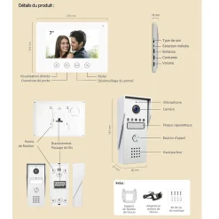 Portier Vidéo filaire connecté Wifi avec Ecran tactile 7p, 2 fils, Contrôle vocal
