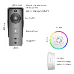 Portier Vidéo Solaire connecté Wifi avec Carillon intérieur 60 mélodies