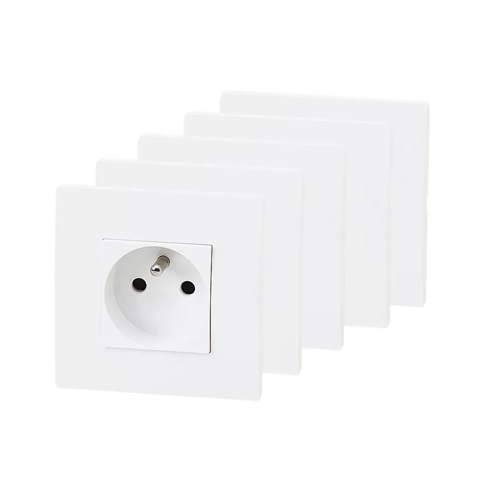 Prise avec terre blanc complet, lot de 5