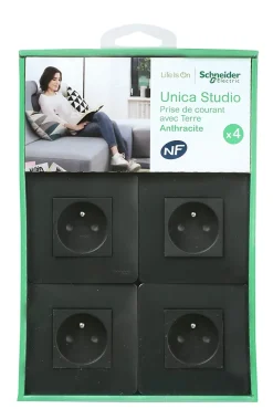 Prise avec terre complète Schneider Electric Unica Déco anthracite, lot de 4