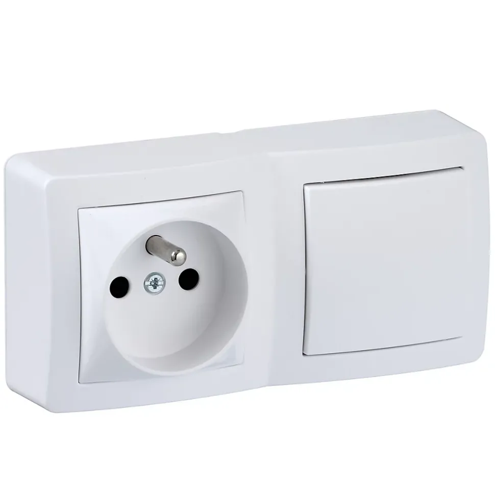 Prise avec terre + interrupteur va-et-vient complets saillie Schneider Electric Alréa blanc