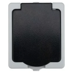 Prise avec terre étanche en saillie gris complet - H 8,5 cm / L 6,5 cm / P 5 cm