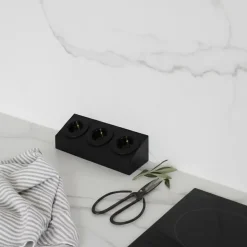 Prise cuisine BARRY - Bloc 3 prises Soft Touch noir