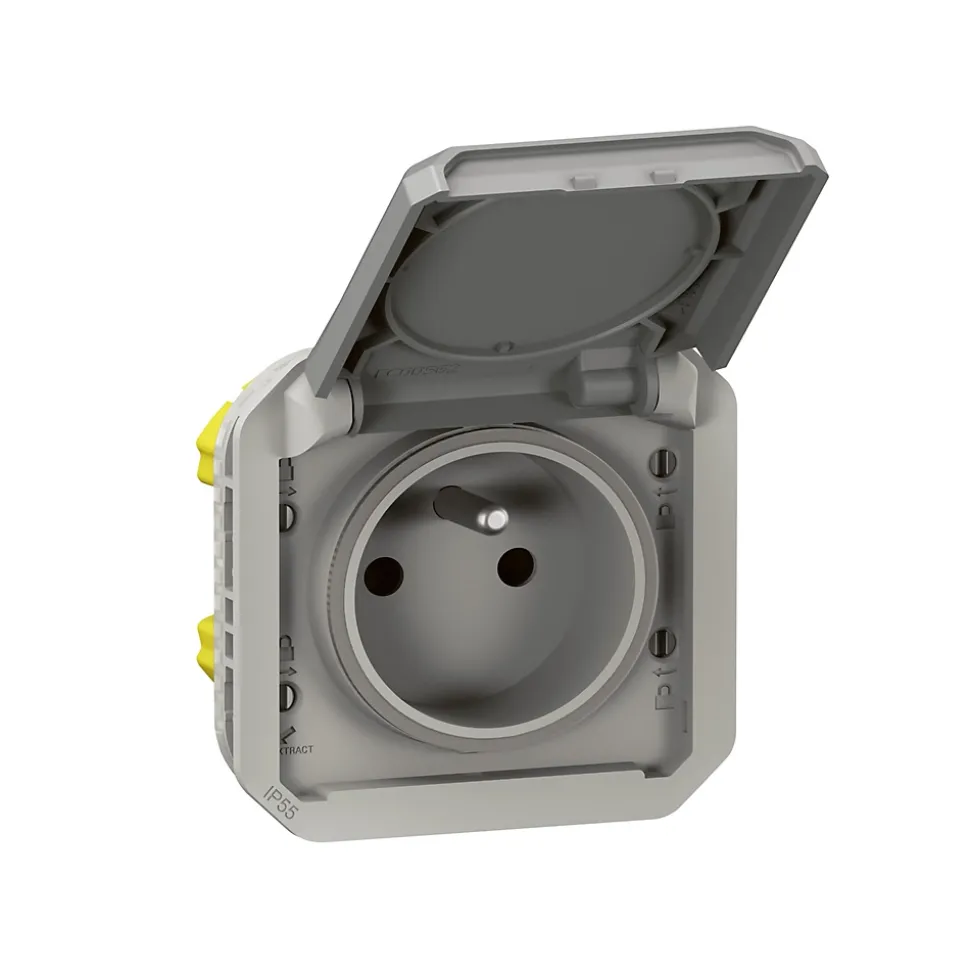 Prise de courant 16A 2P+T Legrand Plexo™ grise composable
