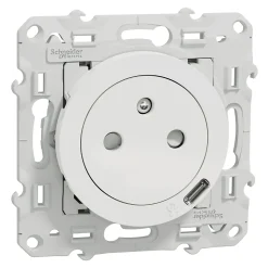 Prise de courant avec terre affleurante + usb C 10.5W Schneider Electric Odace blanc