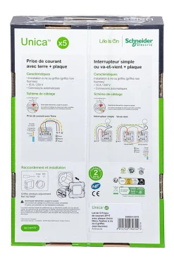 Prise de courant avec terre Schneider Electric anthracite, lot de 5