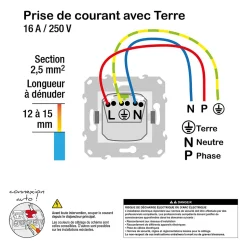 Prise de courant 2 pôles + terre affleurante connexion rapide 16A Schneider Electric Unica Déco aluminium