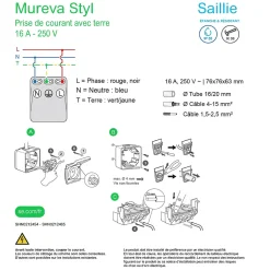 Prise de courant 2 pôles + terre étanche complète saillie Schneider Electric Mureva Styl anthracite