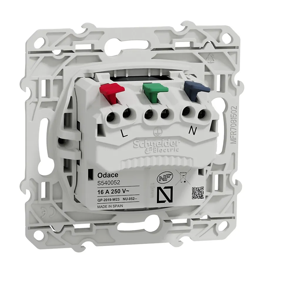 Prise 2 pôles + terre affleurante connexion rapide Odace Schneider Electric anthracite